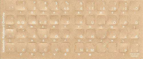 Icelandic Keyboard Stickers - Labels - Overlays with White Characters for Black Computer Keyboard