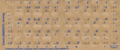 Czech Keyboard Stickers - Labels - Overlays with Blue Characters for White Computer Keyboard