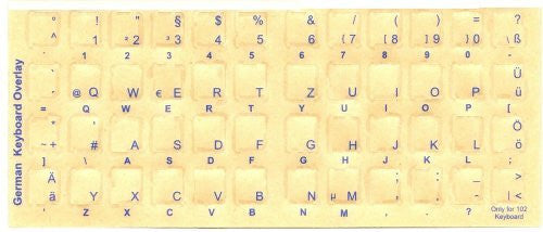 German Keyboard Stickers - Blue Characters for Light Colored Keyboards