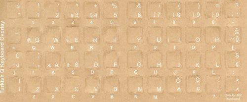 Turkish Keyboard Stickers - Labels - Overlays with White Characters for Black Computer Keyboard