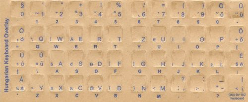 Hungarian Keyboard Stickers - Labels - Overlays with Blue Characters for White Computer Keyboard