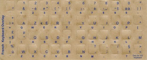 Keyboard Stickers, Overlays, Labels: Transparent French Blue Characters for Light Keyboards