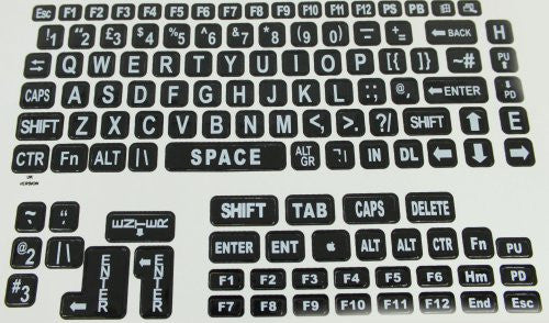 Large Print Keyboard Laptop Labels - White on Black