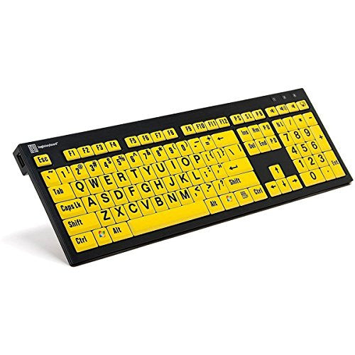 Logickeyboard LargePrint Nero Black on Yellow PC Keyboard | XL Printed Slim Line Keyboard Black on Yellow