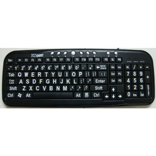 Brand New and Improved EZSee by DC - Large Print Computer Keyboard - White Oversized Letters on Black Background - USB Connection