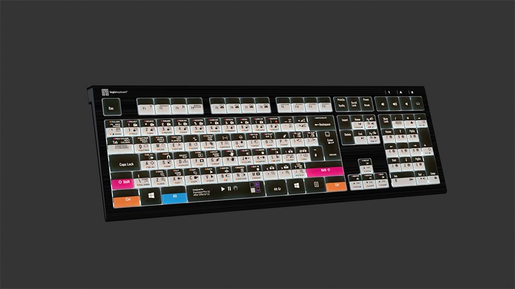 Clavier logique conçu pour Adobe Filmmaker - Premiere Pro/After Effects - PC - Compatible avec le clavier rétroéclairé Windows 7-10-ASTRA 2 # LKB-AEPP-A2PC-US