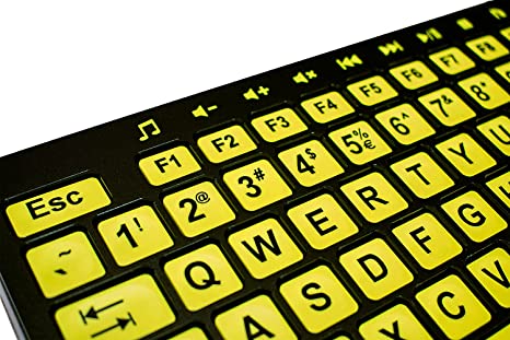 ALT ClearKeys Keyboard Large Print USB Wired Computer Keyboard (Yellow Keys with Black Letters) Bundled with Keyguard Custom Made for Alt ClearKeys Keyboard for The Visually impaired