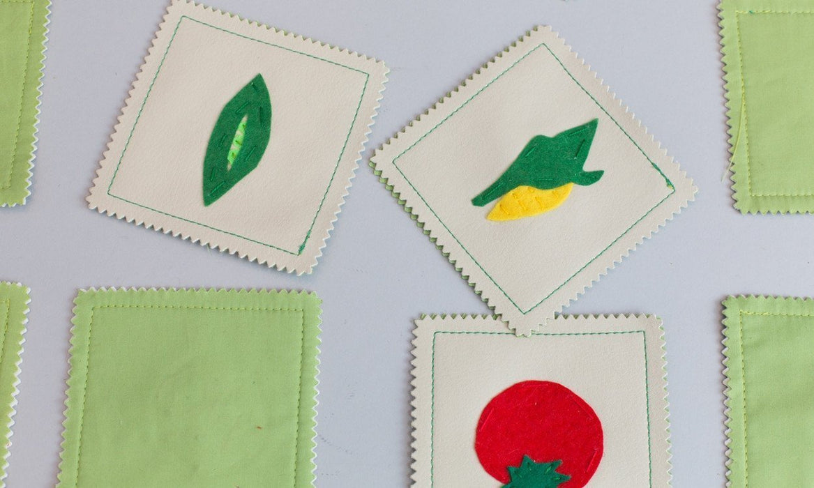 Jeu de mémoire de légumes fait à la main - Chaque pochette mesure 5,5 "x 1" x 5 "(16 patchs) - Fabriqué par des femmes artisans
