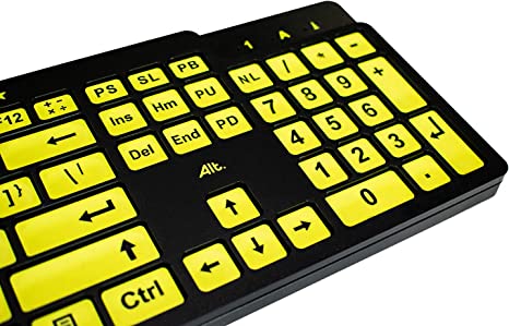ALT ClearKeys Keyboard Large Print USB Wired Computer Keyboard (Yellow Keys with Black Letters) Bundled with Keyguard Custom Made for Alt ClearKeys Keyboard for The Visually impaired