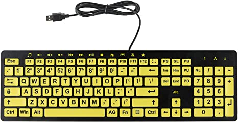 ALT ClearKeys Keyboard Large Print USB Wired Computer Keyboard (Yellow Keys with Black Letters) Great for Visually Impaired Individuals