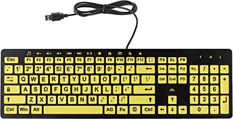 ALT ClearKeys Keyboard Large Print USB Wired Computer Keyboard (Yellow Keys with Black Letters) Bundled with Keyguard Custom Made for Alt ClearKeys Keyboard for The Visually impaired