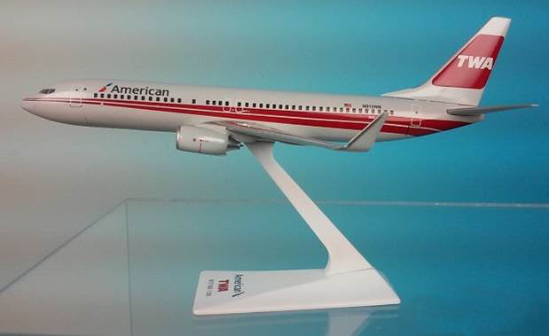American/TWA 737-800 Airplane Miniature Model  Diecast  1:200  Part# ABO-73780H-035