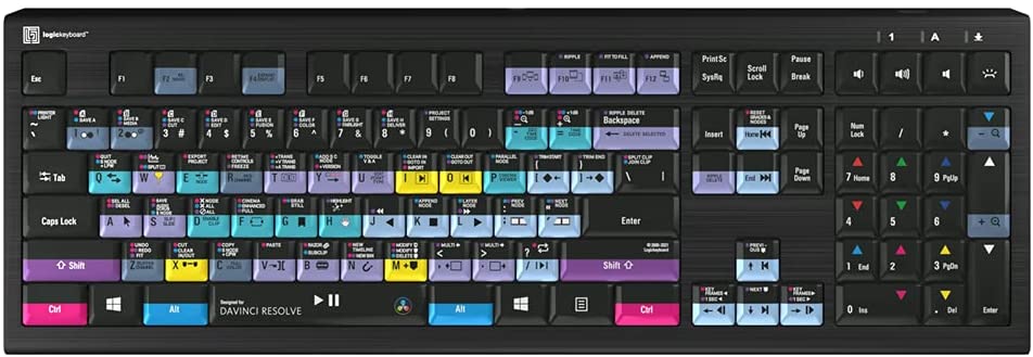 Logickeyboard Designed for Blackmagic Davinci Resolve 17 Compatible with Win 7-10- Astra 2 Backlit Keyboard # LKB-RESB-A2PC-US