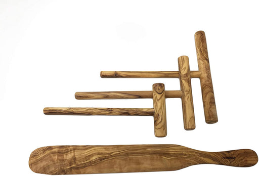 Ensemble d'épandeur à crêpe et de spatule – 4 pièces (écarteurs de 17,8 cm, 12,7 cm, 8,9 cm et spatule de 35,6 cm) Tailles pratiques pour s'adapter à n'importe quelle machine à crêpes ; Fait à la main et sculpté à la main par des artisans