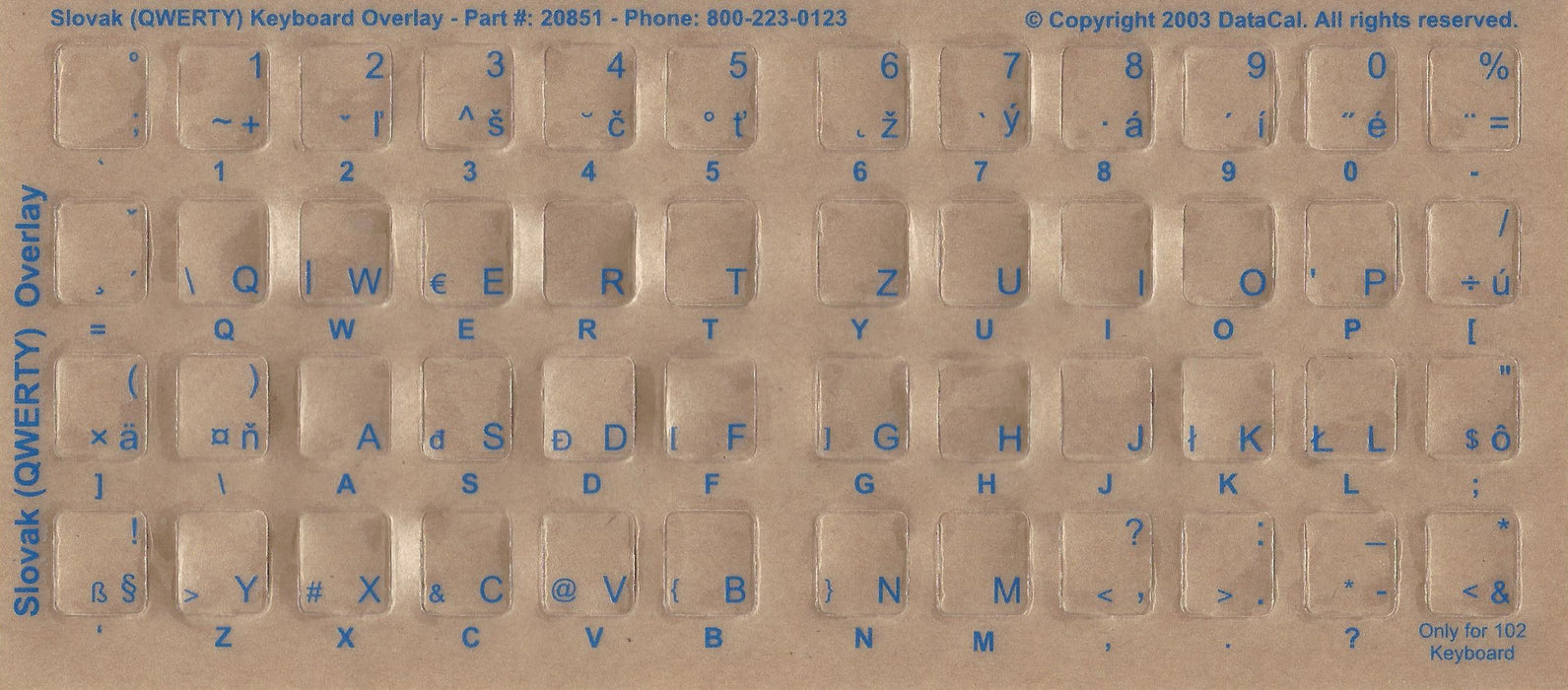 Pegatinas de teclado eslovaco - Etiquetas - Superposiciones con caracteres azules para teclado de computadora blanco