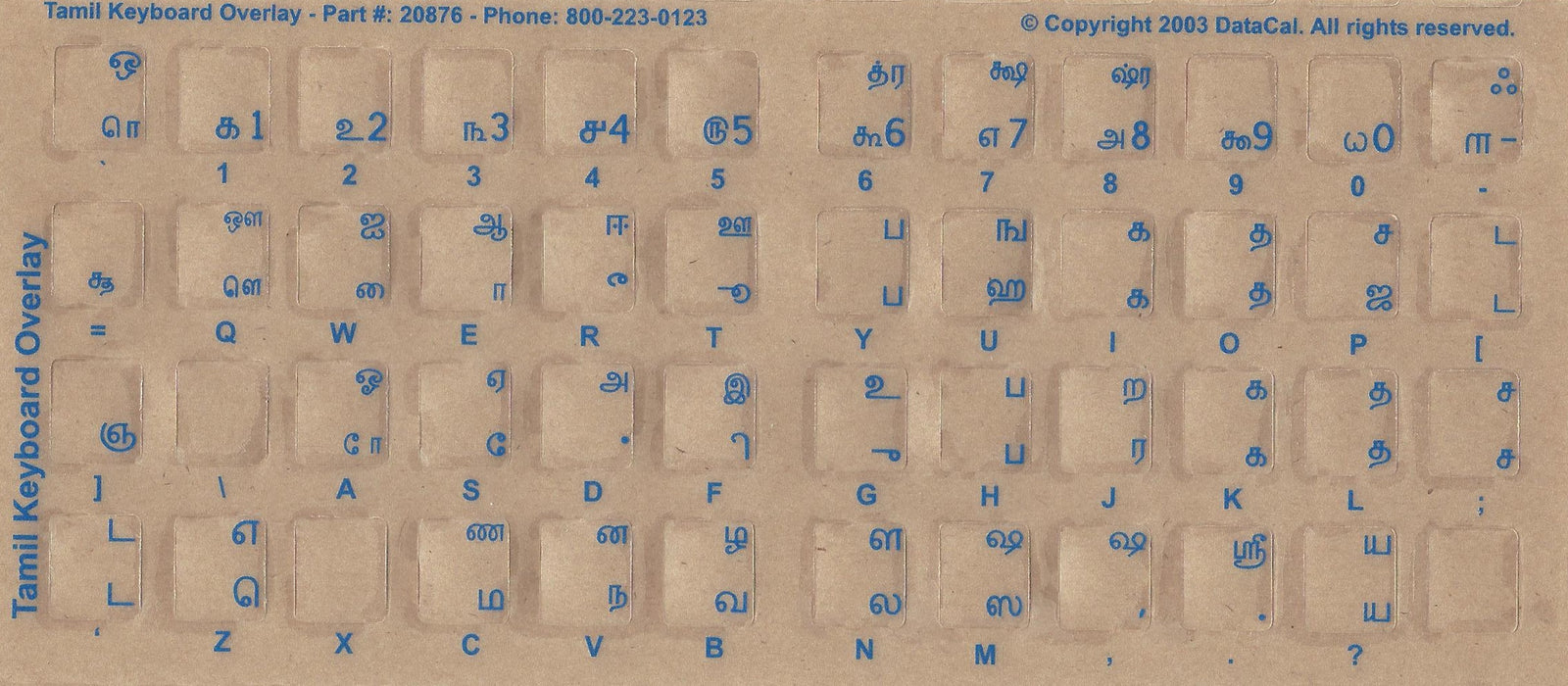 Tamil Keyboard Stickers Labels Overlays with Blue Characters