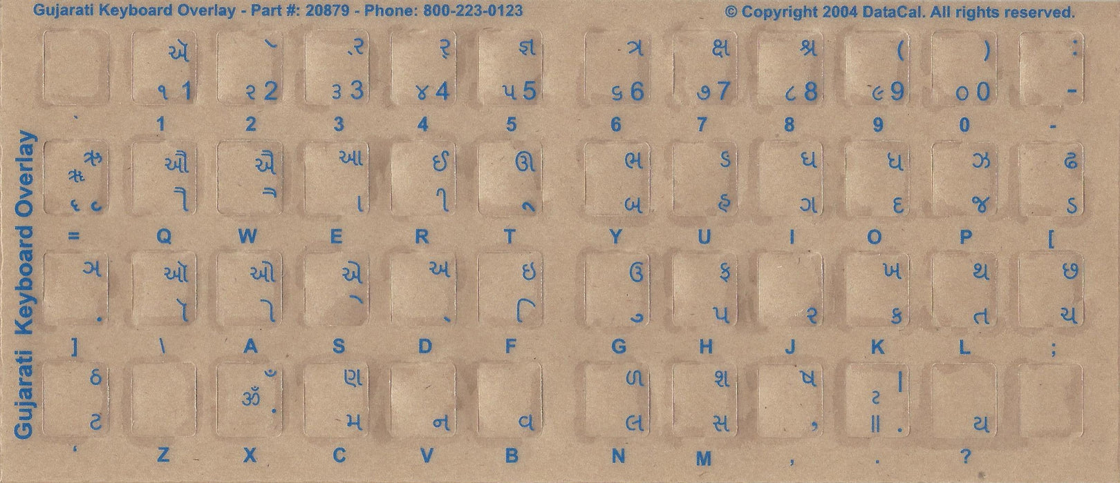 Gujarati Keyboard Stickers - Labels - Overlays with Blue Characters for White or Ivory Keyboard