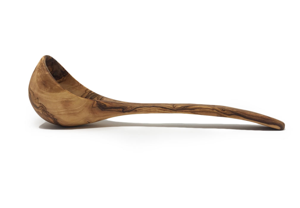 AramediA Olive Wood Soup Spoon Decorative And Cooking Utensil Handmade and Hand carved By Artisans (12" x 3" x 2")