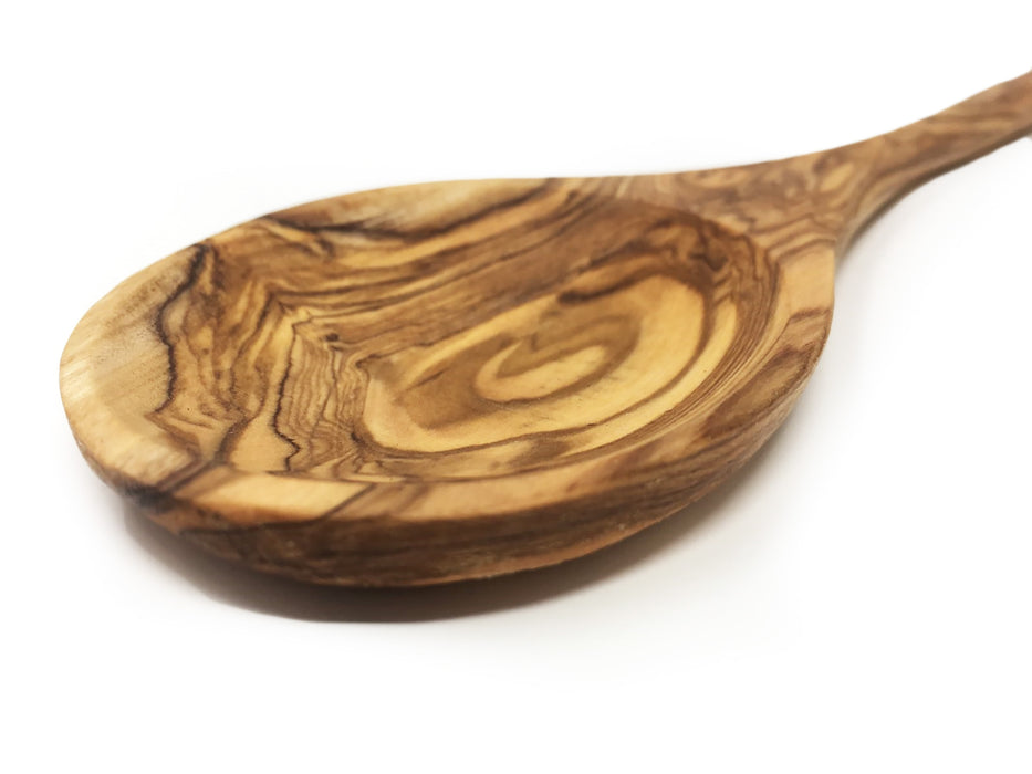 AramediA Cuchara de madera de olivo Mango redondo Utensilio decorativo y de cocina Hecho a mano y tallado a mano por artesanos (13" x 2.5" x 0.5")